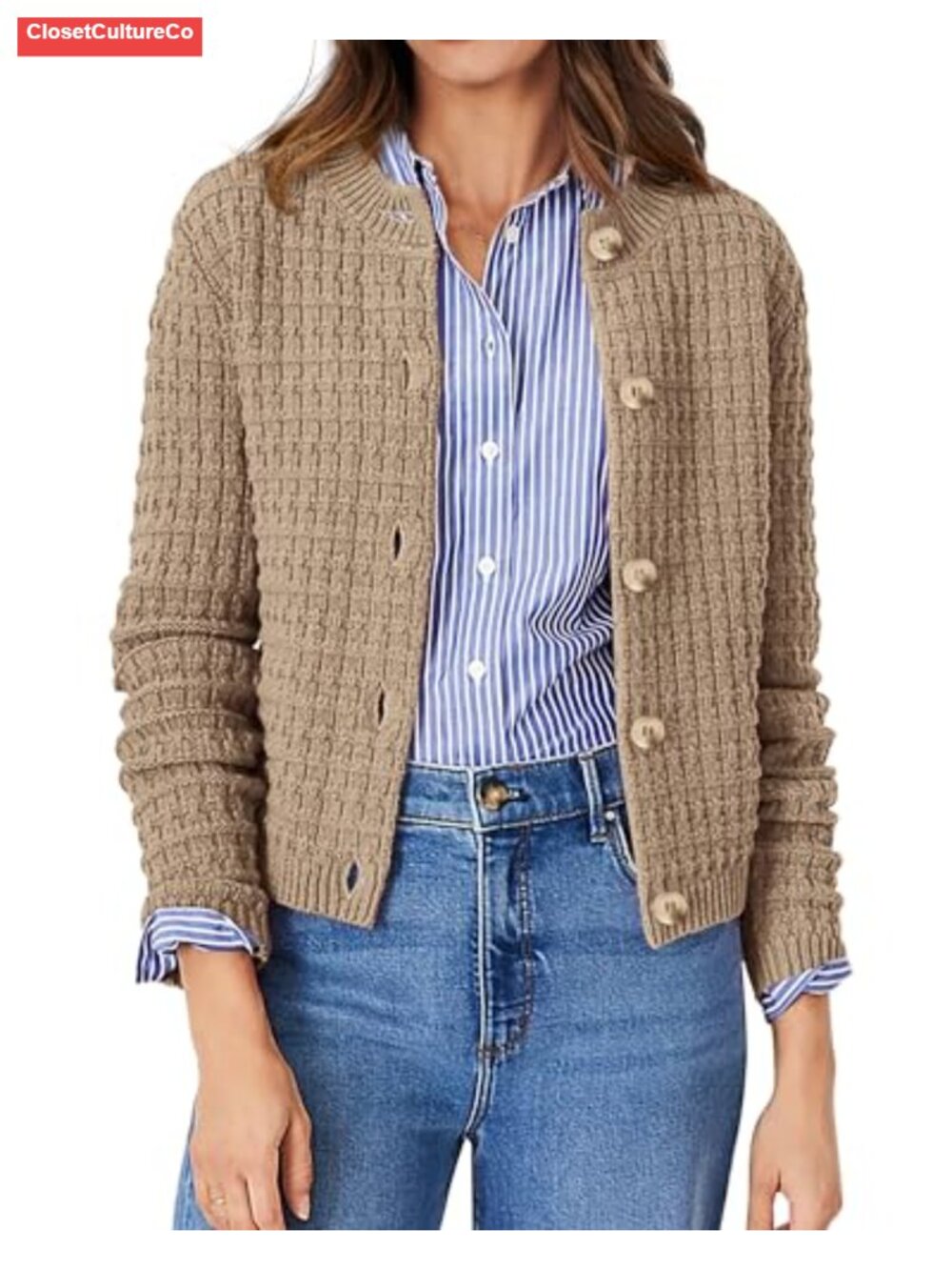 Women's Long Sleeve Button Up Cotton Cardigan Sweater Open Front Knit